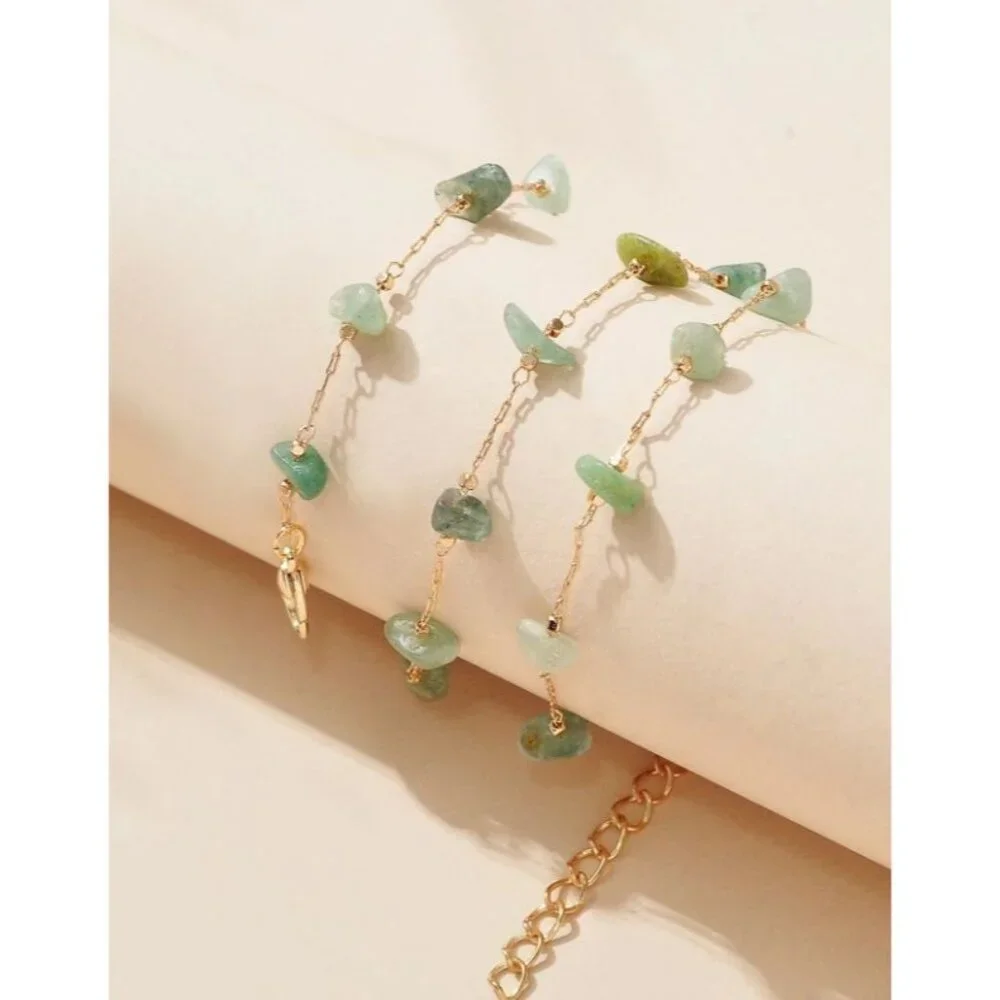 Dainty Green Aventurine Chip Necklace β Gold Chain Short Necklace with Natural - Picture 2 of 3